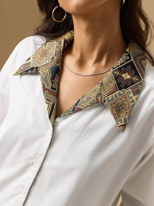 Women Relaxed Fit Printed White Shirts
